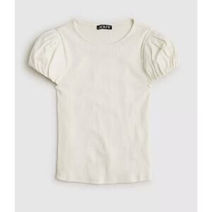 j. Crew Women's Short Puff Sleeve Ribbed Cream Cotton T-Shirt Size XXL